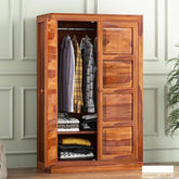 ONIJA Wooden 2 Door Wardrobe for Clothes with 2 Shelf Storage & Hanging Space - Sheesham Wood Almirah for Bedroom